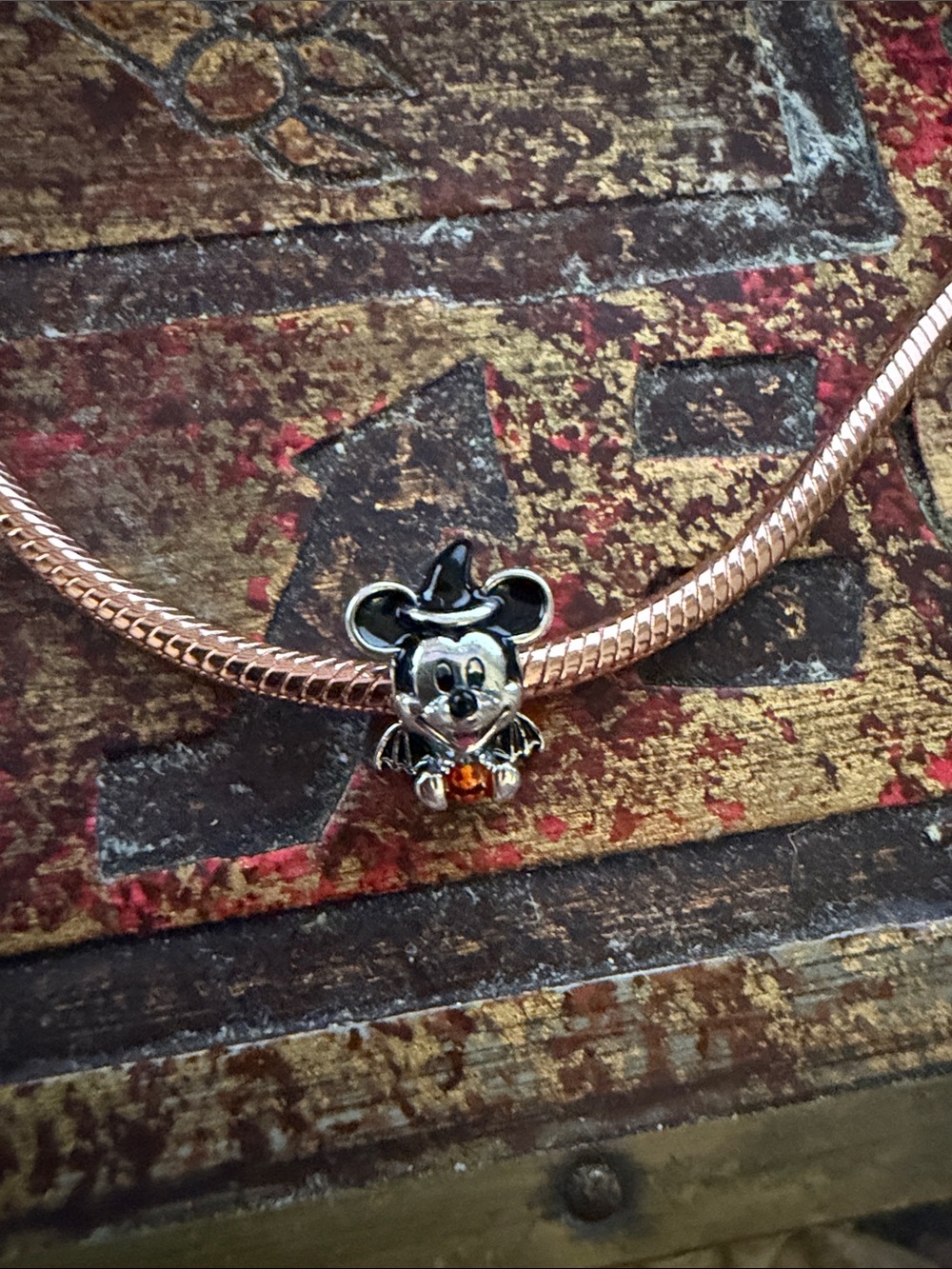 Silver & Black Mickey Charm with Orange Pumpkin - Picture 2 of 5